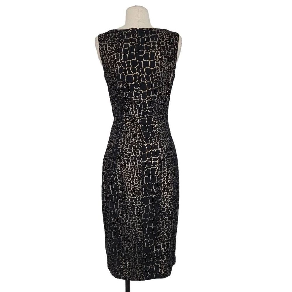 Vtg Cache Black Gold Animal Print Sheath Dress Sz 8 Sleeveless Knee Length - Picture 4 of 10